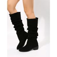 Nuevas botas plisadas de invierno para mujer, botas altas Martin de talla grande, botas de montar de tacón grueso de gamuza - details 1
