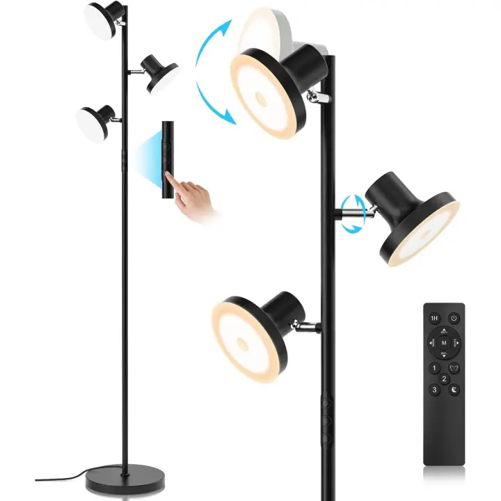 Lámpara de Pie LED Regulable 36W Luz de Salón, Oficina y Habitación Control Táctil y Mando a Distancia 4 Temperaturas de Color 3 Luces Giratorias - 1