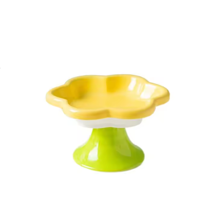 Cuenco de cerámica para gatos con diseño de flores con soporte, cuenco de base alta para mascotas, contenedor alimentador antideslizante de gran capacidad para beber gatos - 1