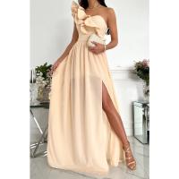 Vestido Largo con Borde Volantes y Lazos para Un Solo Hombro Moda Femenina - details 5