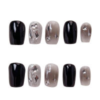 10PCS, uñas postizas de larga duración, uñas negras con estampado de estrellas, ultraflexibles, para ir de compras, viajar y citas - details 4