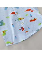 Conjunto de 2 piezas de camisa de manga corta con cuello alto y estampado de dinosaurio de dibujos animados para bebés y niños pequeños - details 6