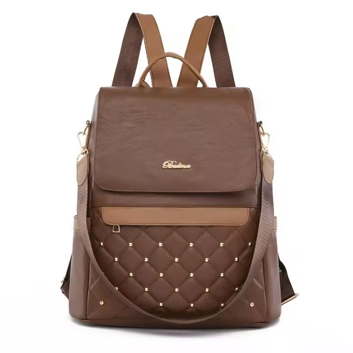 Mochila de Cuero con Remaches de Alta Calidad para Mujeres Gran Capacidad para Escuela y Viajes - 1