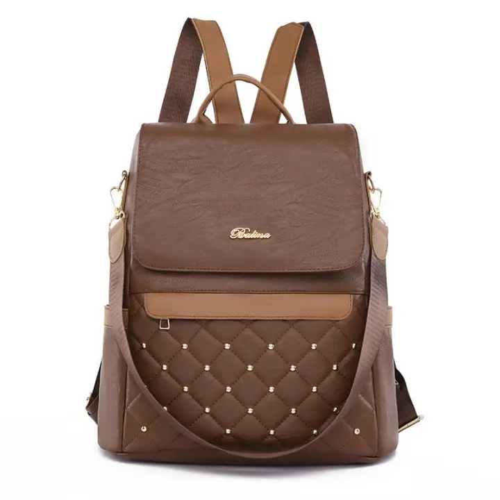 Mochila de Cuero con Remaches de Alta Calidad para Mujeres Gran Capacidad para Escuela y Viajes - 1