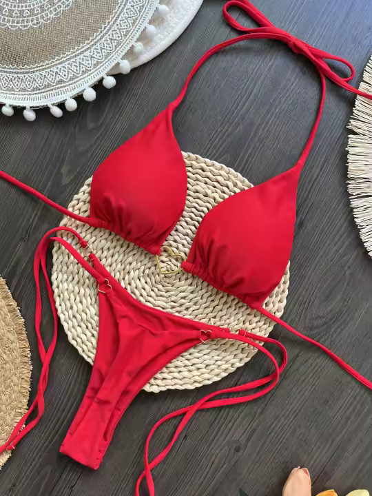 Conjunto de Bikini Halter de Color Sólido RUOTONSEPT Traje de Baño de Estilo Brasileño para Mujeres - 1