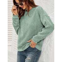 Tops de mujer, sudadera de pana para mujer, jersey de cuello redondo de Color sólido, recién llegado, coreano básico - details 6