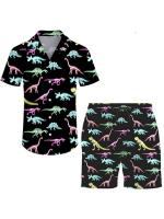 Camisa estampada minimalista, camiseta, pantalones cortos de manga corta, traje de playa para hombre - details 4