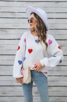 Jersey holgado con patrón de corazón para mujer, suéter de punto blanco Kawaii con cuello redondo, manga larga, tendencia juvenil - details 9