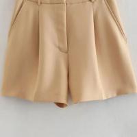 Bermudas con dardos frontales y bolsillos laterales a la moda para Mujer, pantalones cortos Vintage de cintura alta con cremallera, pantalones cortos para Mujer - details 4