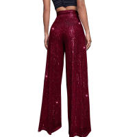 Moda femenina New -End Color sólido Pierna ancha con lentejuelas drapeadas Pantalones casuales para mujer - details 27