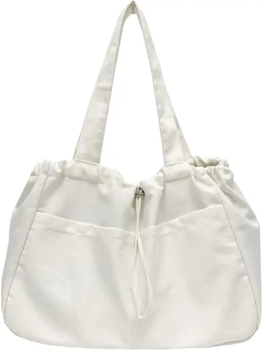Bolso de mano de lona elegante para mujer y niña, bolso de hombro grande informal, bolso con cordón - 1