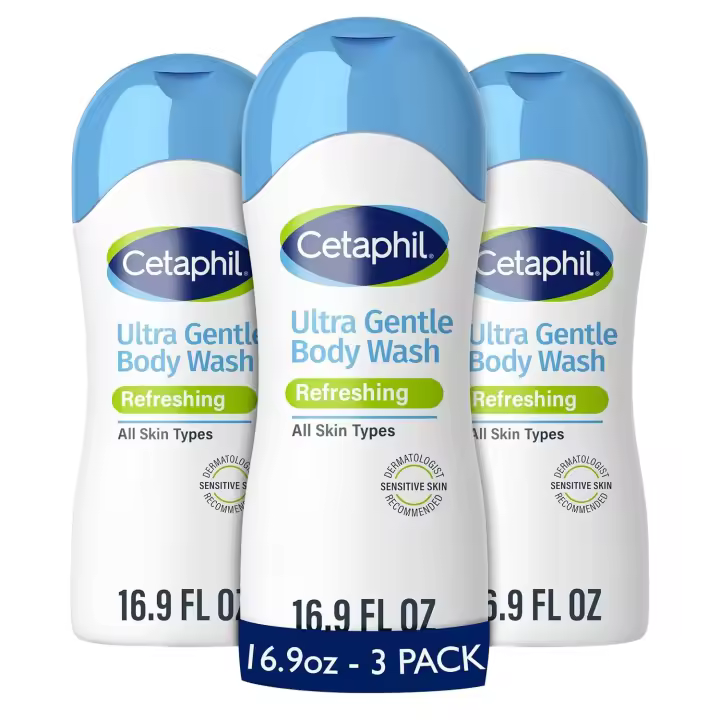 Cetaphil Ultra Gentle Body Wash, aroma refrescante para pieles secas a normales y sensibles, paquete de 3 de 16,9 oz, con aloe vera, - 1