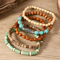 Juego de 5 Pulseras de Madera Vintage con Turquesa, Brazalete Elástico Multinivel para Hombre, Regalos para Hombre, Diseño Minimalista, Material Ecológico - details 2