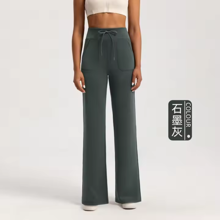 Pantalones de pierna recta sueltos con capa de aire lavados con arena, pantalones de yoga deportivos desnudos de cintura alta modales para mujer - 1