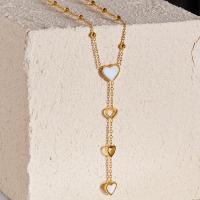 Elegante collar con borlas y colgante de corazón – Cadena de clavícula de nácar de acero inoxidable para mujer - details 2