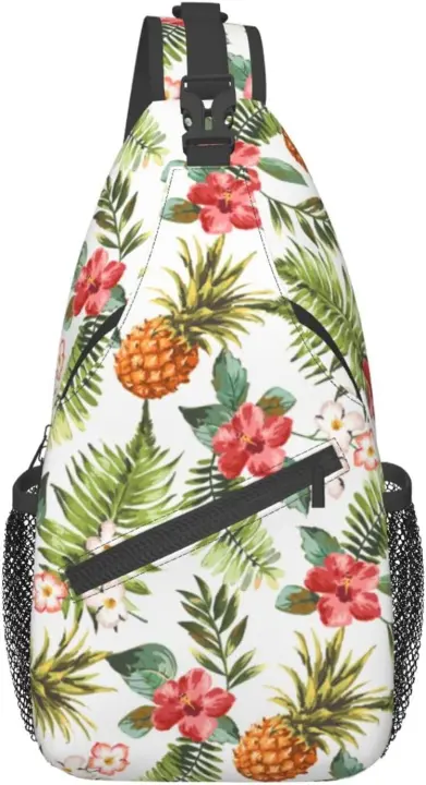 Bolso Cruzo Casual Compacto para Viajes, Gimnasio y Senderismo Diseño de Flor de Hibisco y Piña - 1
