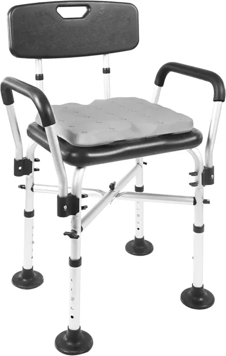 Silla Ducha Mayores (150 kg) con Refuerzo Doble Barra y Cojín, Taburete Baño Adulto, Blanco, Montaje sin Herramientas - Fabricado en España - 1