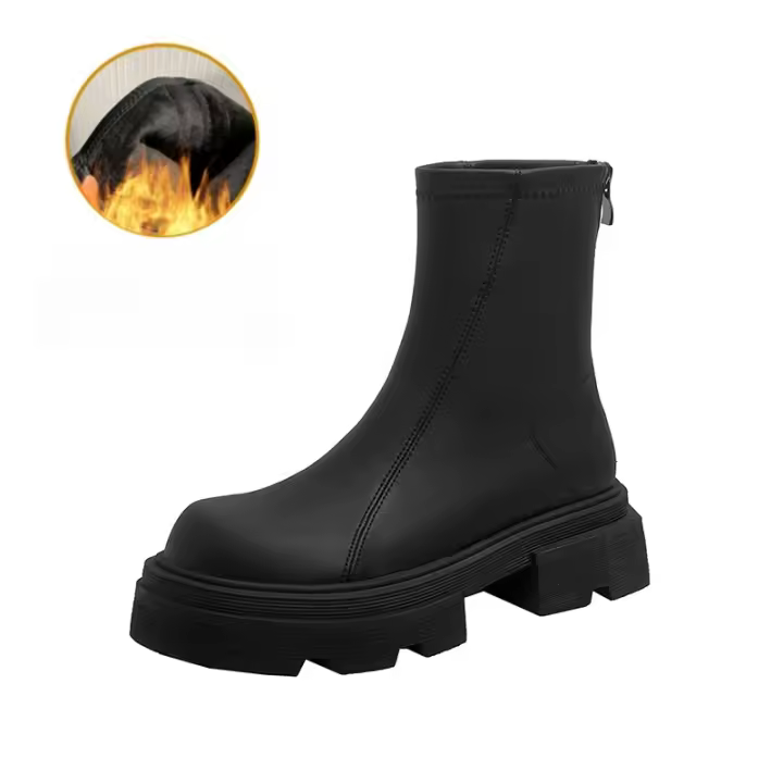 Botas elásticas de caña media color marrón estilo británico, botines finos tipo muffin con suela gruesa, botines cortos de mujer - 1
