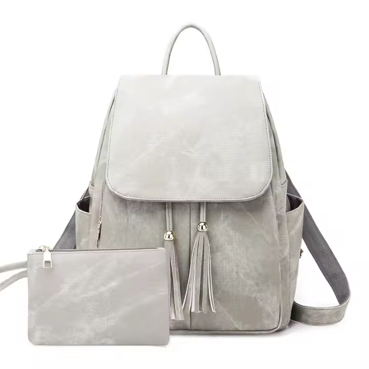 Mochila de Cuero pu para Mujer, Bolsa de viaje informal, Monedero, 2 Piezas - 1