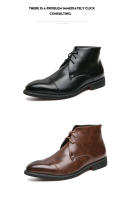 Nuevas botas cortas con cordones, botines derby de punta, informales de negocios, zapatos de cuero de color sólido británico. - details 12