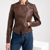 Chaqueta de Mujer de Cuero Sintético Estilo Varsity Moto Biker Bomber Ligera Casual Outerwear Short Coats con Cierre de Cremallera y Forro de Poliéster Adecuada para Otoño e Invierno - details 23