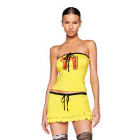 Conjunto de falda con volantes y top tubo sin mangas con cordón ajustable para mujer, novedad de verano F010 - details 9