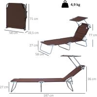 Tumbona Plegable para Jardín Exterior Reclinable, Desmontable, Ángulo Regulable, Respaldar Ajustable en 4 Niveles para Terraza, Piscina, Patio Marrón 187x58x36 cm - details 2