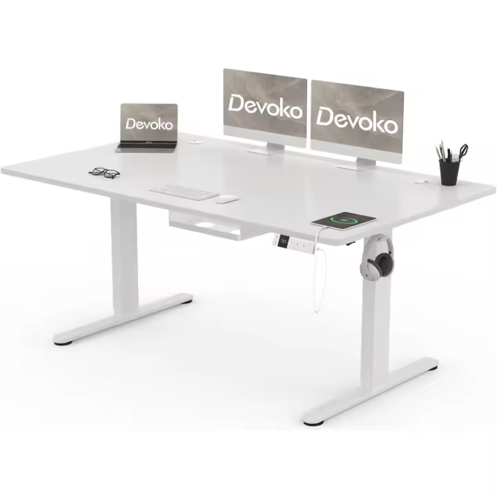 Escritorio Ajustable en Altura con Tablero, 3 Funciones de Memoria y Anticolisión, Regulable en Altura 72-118cm,Blanco - 1
