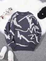 Nuevo Popular primavera otoño Graffiti Jacquard patrón suéter Casual cuello redondo contraste Color tejido jersey de los hombres - details 11