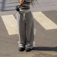 Pantalones de Pierna Ancha y Cintura Suelta con Encaje Harajuku Colección de Primavera-Otoño para Mujeres Cintura Elástica, Abierto en la Cintura - details 1