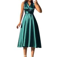 Elegante Vestido de Noche de Seda sin Mangas y sin Espalda Sexy Escote en V para Mujeres - details 2