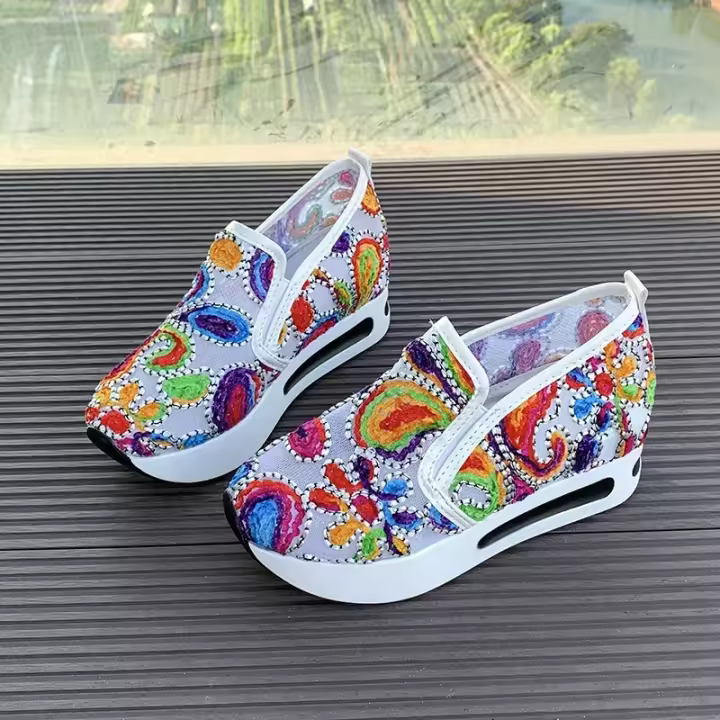 Zapatos de Media Pantorrilla para Mujer Zapatillas de Plataforma de Malla Bordada con Patrón Floral y Punta Redonda a la Moda para Primavera y Otoño Zapatos de Altura Aumentada - 1