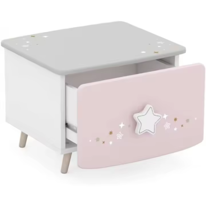 Blanco Mate/Gris/Rosa, 44,4 x 38,8 x 33,7 cm, Mesita de Noche Infantil Rosa Gris - 1