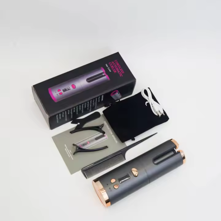 Set de Rizos sin Cable Automático Rotativo Hierro de Rizos Ajustable de Temperatura con Pantalla LED Herramienta de Estilismo de Belleza - 1