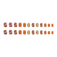 24 Piezas De Uñas Postizas Francesas Cortas Cuadradas Con Flores Simples + 1 Pegamento + 1 Lija Para Uñas - details 4