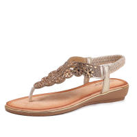 Zapatillas de tacón inclinado Sandalia para uso al aire libre, nueva moda de verano, estilo de diamantes de imitación, sandalias de playa de fondo grueso - details 2