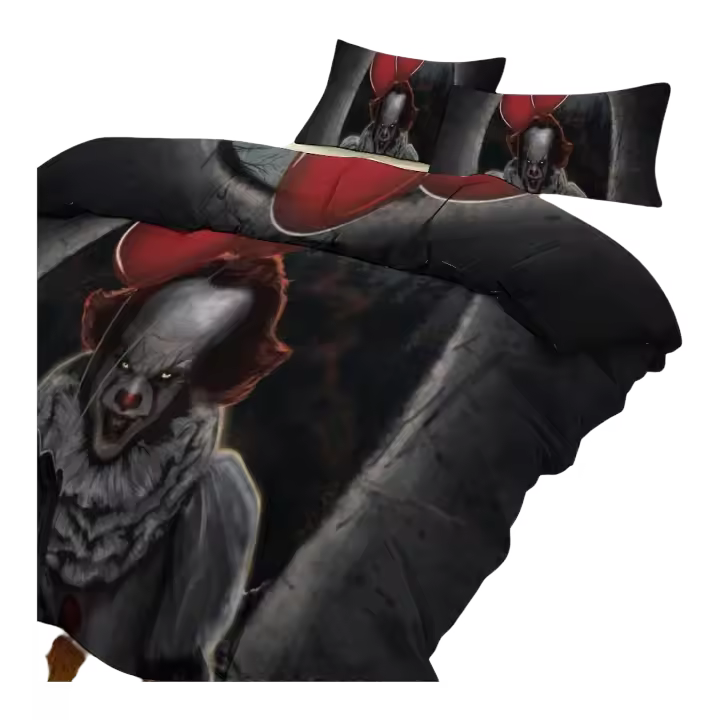Juego de Ropa de Cama Ez305 Pennywise Patrón de Cove 3 Piezas Funda de Edredón, 2 Fundas de Almohada Diseño Multiple Tamaños Disponibles para Mujeres, Hombres, Adolescentes - 1