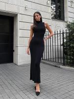 Mujer de punto sin mangas con cuello alto, vestido largo elegante de moda para otoño 2023 - details 7
