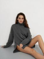 Suéter con cuello de tortuga para mujer, jersey básico de punto con abertura, holgado e informal, suave y cálido, otoño e invier - details 9