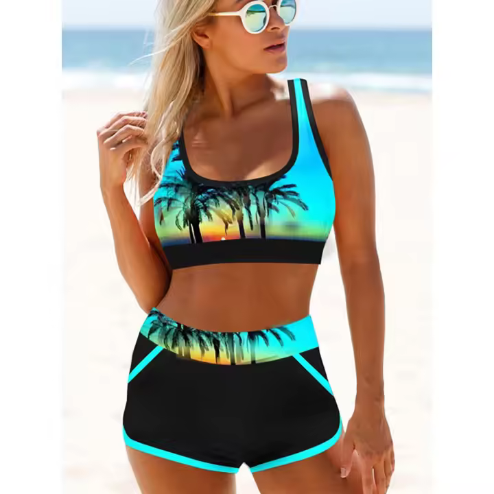 Conjunto de bikini estampado para mujer, traje de baño suelto de playa sexy de dos piezas, 2022 - 1