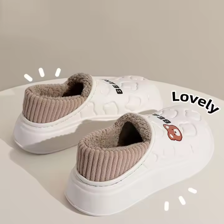 Zapatillas de casa impermeables para hombre y mujer, fieltro sual, interiores de algodón esponjoso, con dibujos de osos, para invierno - 1