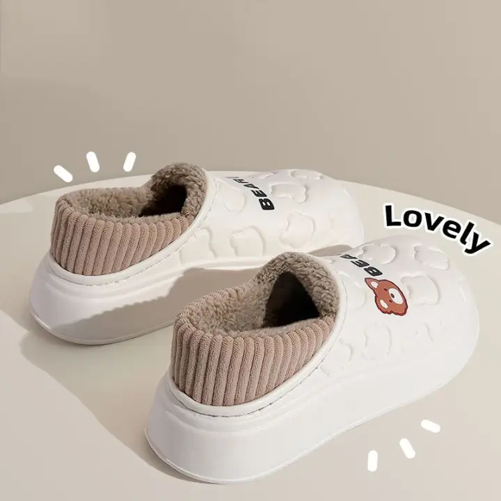 Zapatillas de casa impermeables para hombre y mujer, fieltro sual, interiores de algodón esponjoso, con dibujos de osos, para invierno - 1