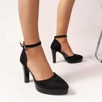 Zapatos De Tacón Alto con Plataforma Para mujer, Sandalias De Punta Abierta Y Correa De Tobillo De Color Sólido - details 3