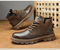 con botas de cuero de estilo retro, suelas gruesas, zapatos casuales de caña alta para hombre resistentes al desgaste, cremalleras laterales - details 2