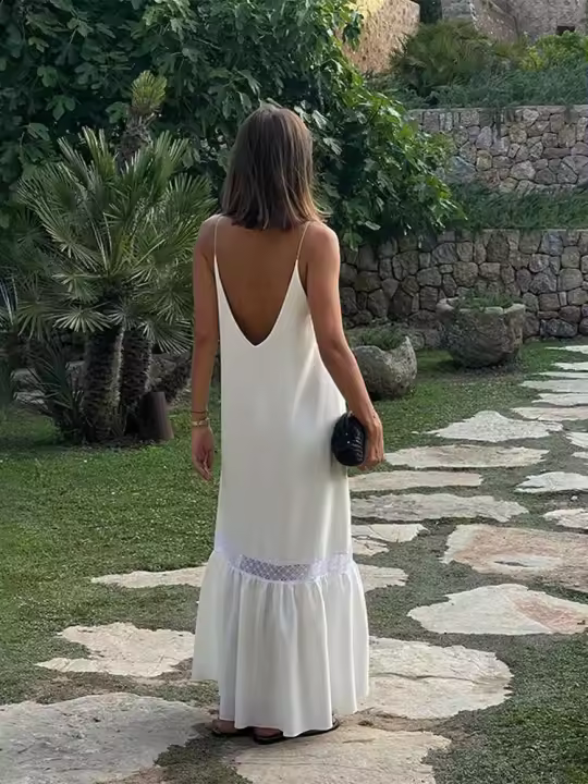 Vestidos largos plisados ​​de encaje blanco elegante para mujer, novedad de primavera 2025, vestido de cintura envuelta con mangas y cuello alto, batas de boda a la moda para mujer - 1