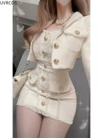 Elegante Conjunto Vintage de Dos Piezas al Estilo Coreano Chaqueta Corta de Lana Dulce y Vestido Mini con Diseño de Borla Conjunto de Moda para Mujeres - details 3