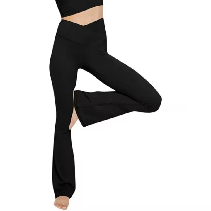 Pantalones acampanados cruzados elásticos para mujer, Leggings de Yoga, Control de barriga, cintura alta, pantalones largos de pierna ancha - 1