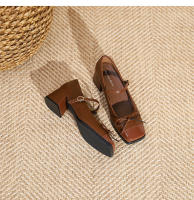 Zapatos individuales de tacón grueso cosidos con lazo de nuevo estilo, zapatos de mujer de tacón medio. - details 33
