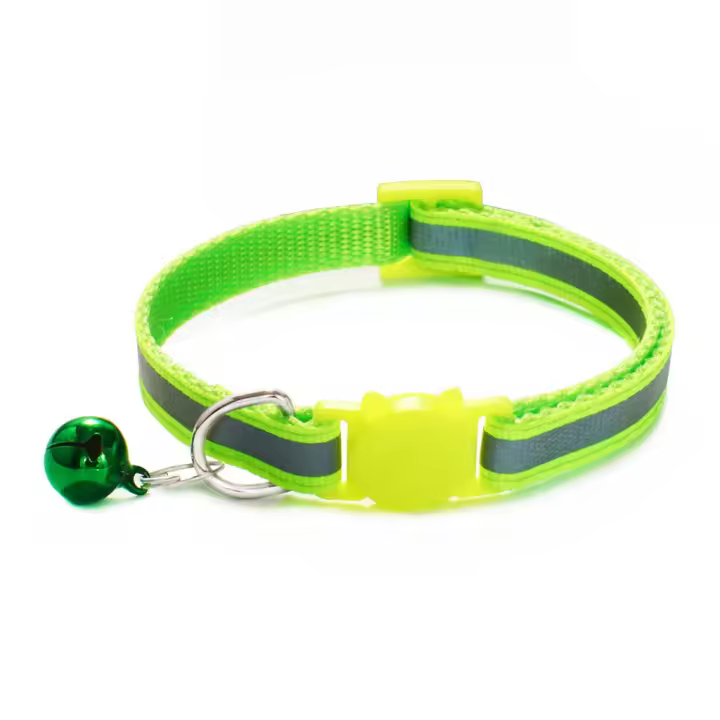 Lindo 1 Uds. Patrón de cabeza de gato con campanas reflectantes tamaño ajustable decoración de gatito Collar de gato correa para el cuello accesorios para mascotas - 1