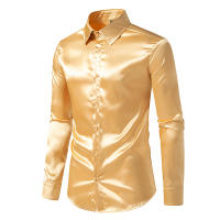 Camisa de vestir de satén de lujo para hombre, esmoquin liso de seda a la moda, informal, para boda, fiesta, graduación y oficina - details 19